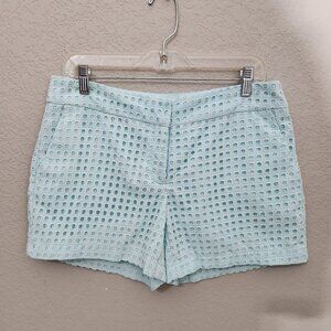 Fleur Bleue Eyelet Shorts Womens Size 8 Aqua Blue Pockets Lined Cotton Cottage